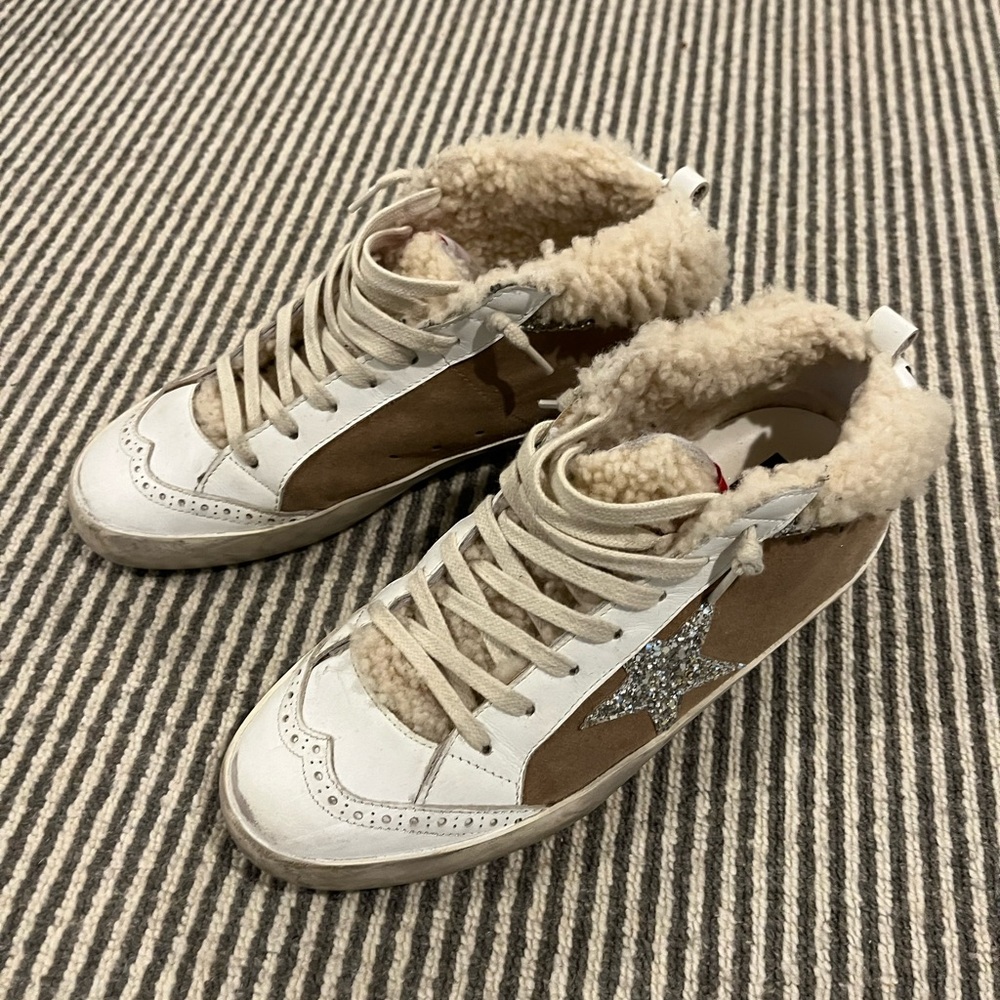 Golden Goose Brown and Cream High-Top Sneakers with Shearling Lining
